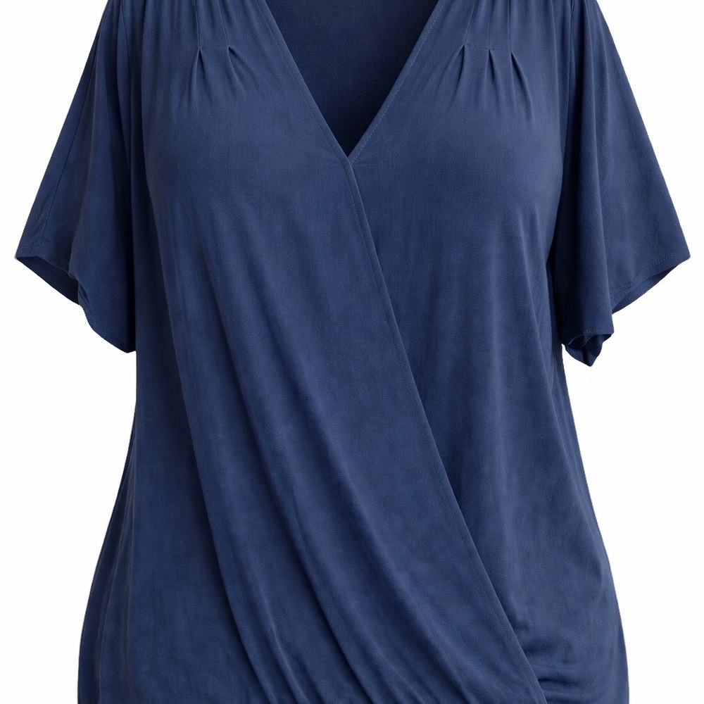 BloomChic 28 Navy Wrap-Front Short Sleeve Women's Top
